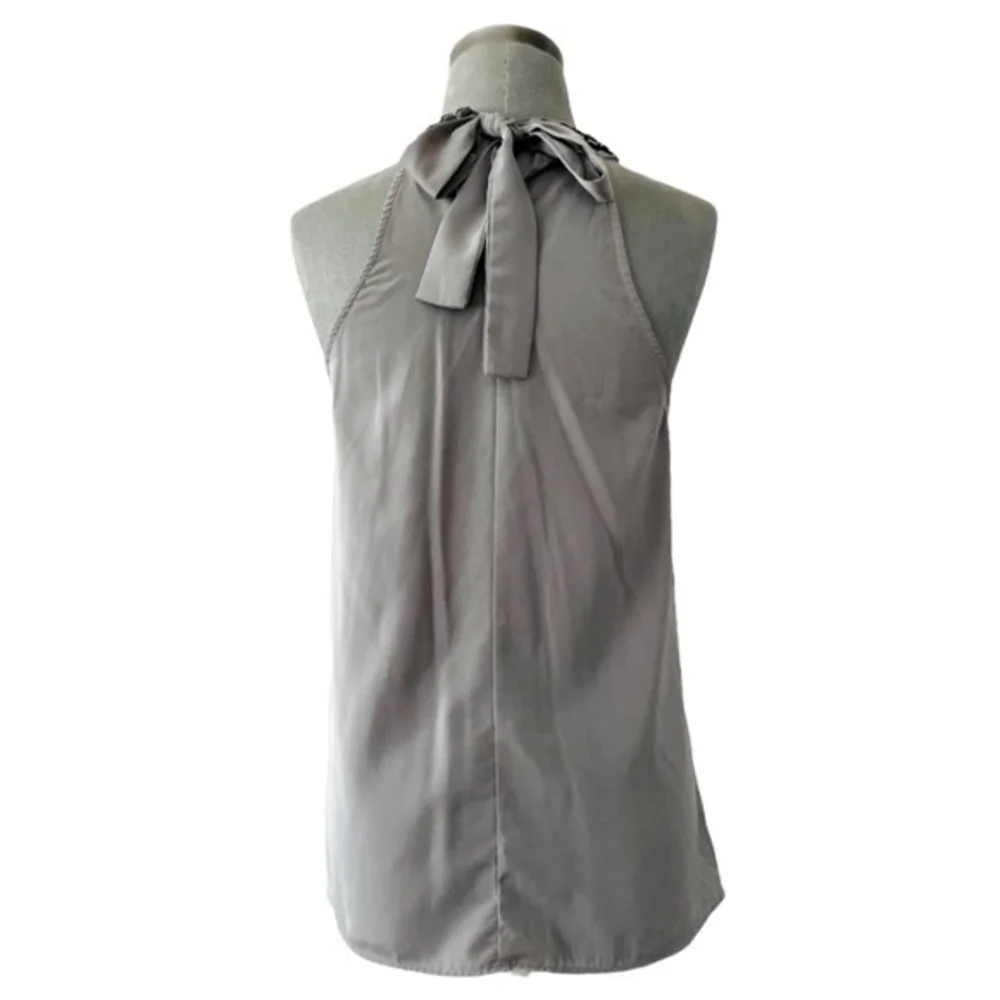 Vero Moda Women's Gray Halter Beaded Neck Top S Crystal Sleeveless Blouse Bow